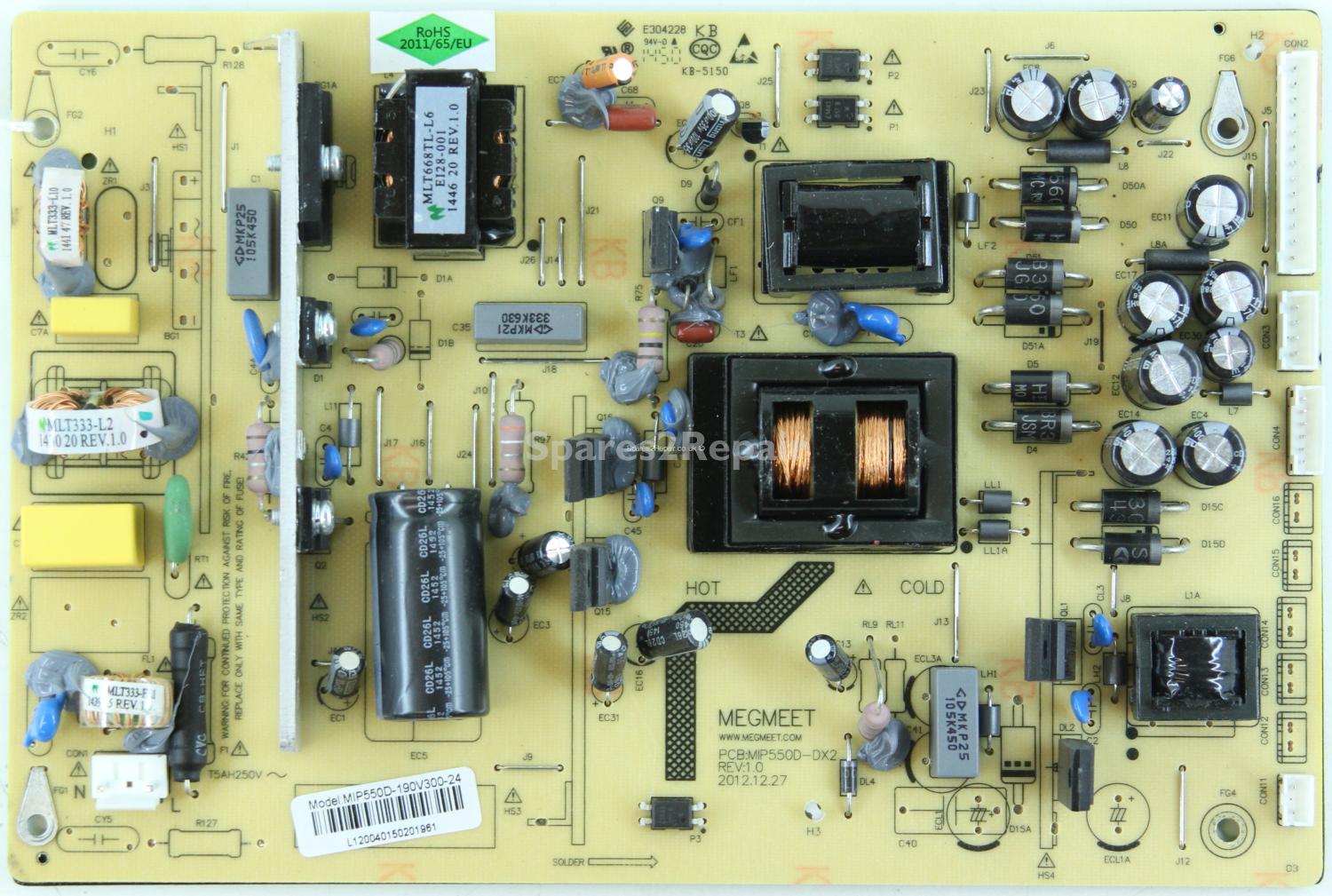 Blaupunkt 50/148I-GB-5B2-FHKUP-UK - Power Supply - MIP550D-190V300-24 - MIP550D-DX2 - REV:1.0