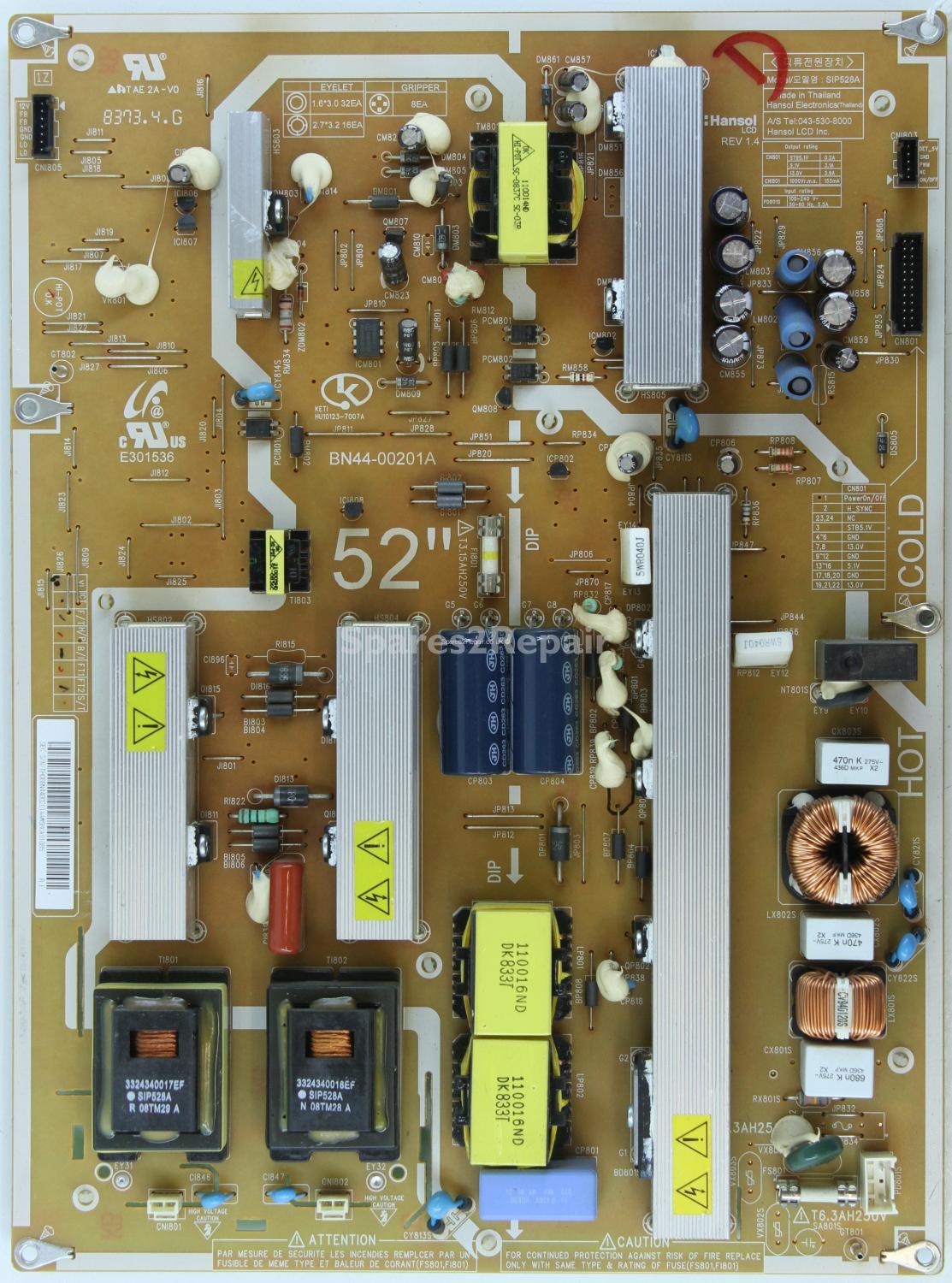 Samsung LE52A556P1F - PSU - SIP528A - BN44-00201A - Rev 1.4 - HU10123-7007A